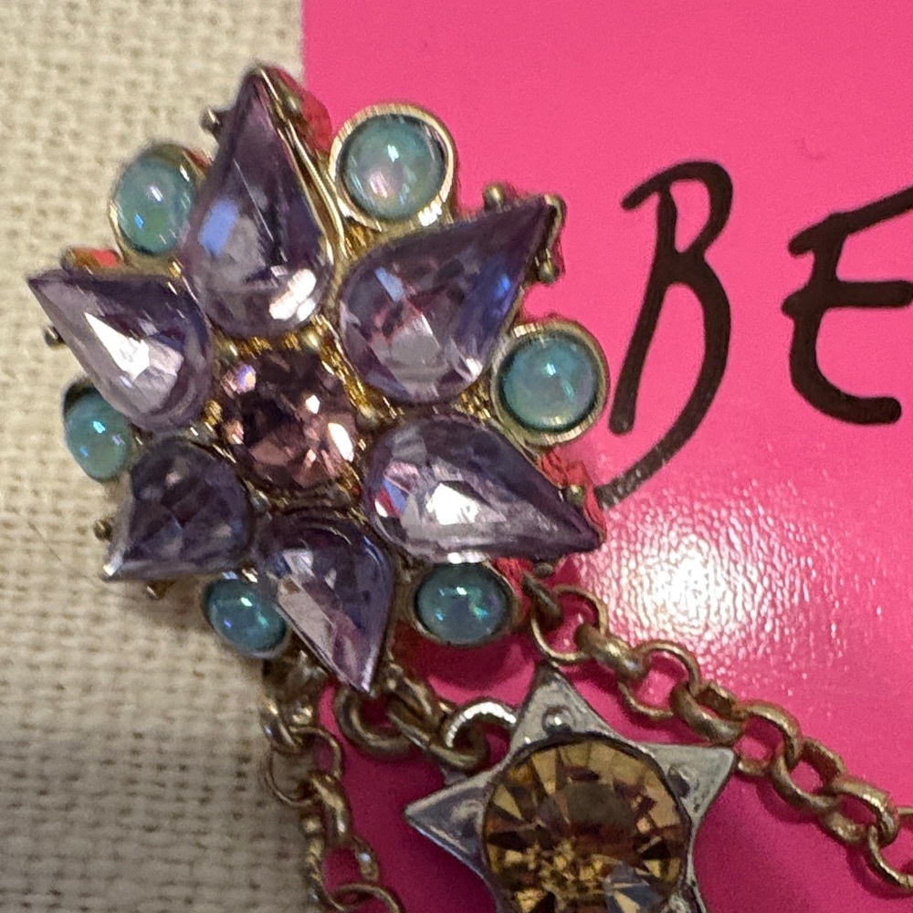 Betsey Johnson Gold and Blue Statement Earrings NWOT. - Picture 4 of 5